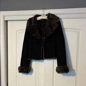 Express Black Jacket with Brown Faux Fur Trim